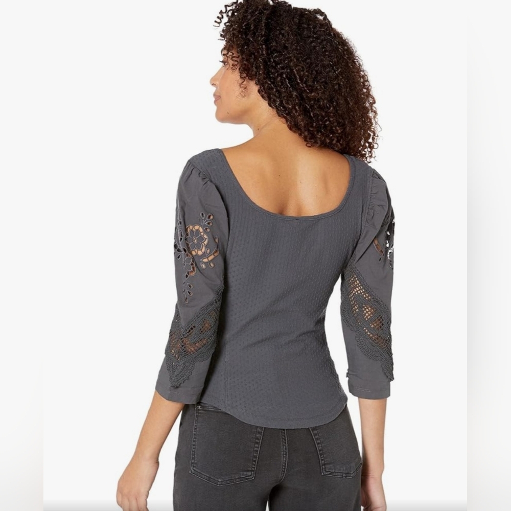 Free People Brunch Date Henley Top Grey Size Large EUC - Picture 2 of 9